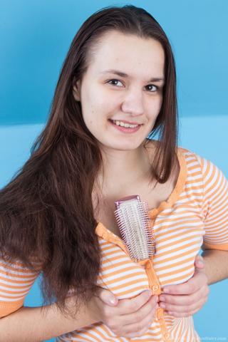 Khatherina in We Are Hairy set Hairy porn star Khatherina loves brushing her hair