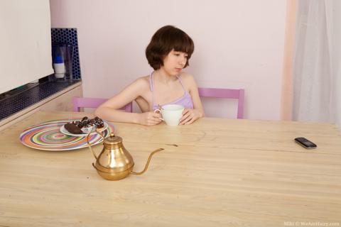 Miki in We Are Hairy set Miki sips her tea and spreads her legs