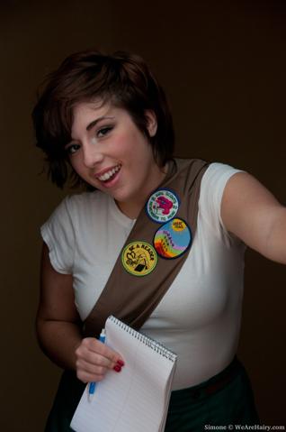 Simone Delilah in We Are Hairy set Natural Simone bounces on the bed